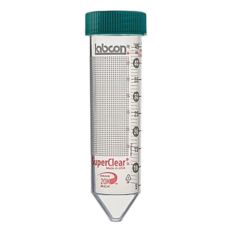 Labcon 3191-335-028-9, SuperClear Centrifuge Tube, 25 per Reusable Rack, Sterile, 50mL Capacity, Pack of 500