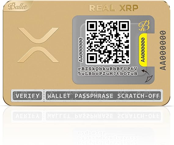 REAL XRP Cold Storage Wallet Card, 24K Gold-Plated Stainless Steel, No Electronics, No Seed Phrase, No PIN/Password, Easy Setup with iOS/Android App, Offline Crypto Storage, Gift-Ready