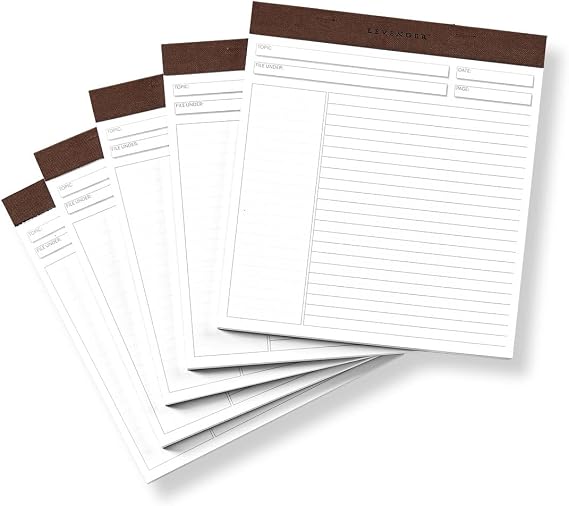 Levenger Freeleaf Square One Annotation Ruled Pads Set of 5 Square-Format Notepads (50 Sheets Each), Left-Margin Annotation Ruled, 100 gsm Premium Paper