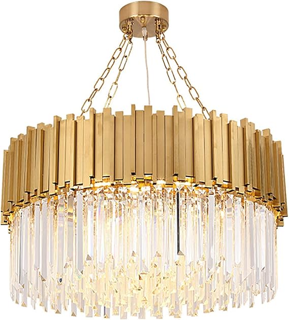 Modern Crystal Chandelier,Luxury LED Pendant Light Fixture Oval Raindrop Chandelier Adjustable Height for Villa Hotel Living Room Dining Room Kitchen Island-Gold 50x30cm