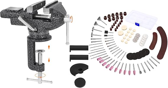 GOXAWEE Universal Bench Vise and Rotary Tool Accessory Kit