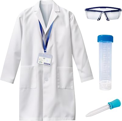 UNGLINGA Kids Lab Coat Doctor Scientist Costume with Science Goggles ID Card Test tube