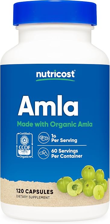 Nutricost Amla (1000mg) 120 Vegetarian Capsules, Gluten Free | CCOF Certified Made with Organic, GMO-Free, 60 Servings