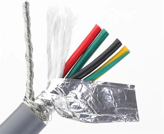 Wire and cable 5 meter 4core 5core High flexible drag chain shielded pure copper cable 26/24/22/20/18/17/15 AWG PVC bending resistant CNC cable Twisted pair shielded cable(4 cores 5meter,15 AWG-1.5MM)