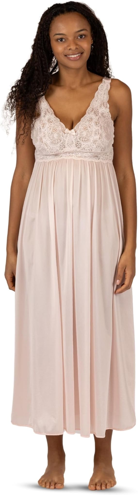 Shadowline Womens Silky Lace Bodice Nightgown Flowy Sleeveless Sleepwear