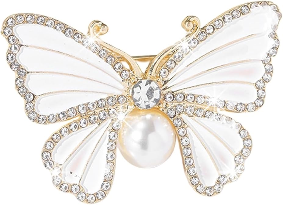 Colorful Rhinestone Butterfly Brooch Pin Dainty Glitter Crystal Pearl Bead Lapel Pins Brooches Sparkly Corsages Clothes Dress Party Decoration Jewelry for Women