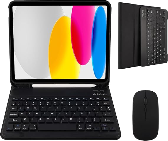 Keyboard Case with Mouse Compatible with iPad A16 11 inch 2025 (A3354/A3355/A3356), iPad 10th Generation 10.9 inch 2022 (A2696/A2757/A2777), Detachable Bluetooth US Layout Keyboard Mouse Set