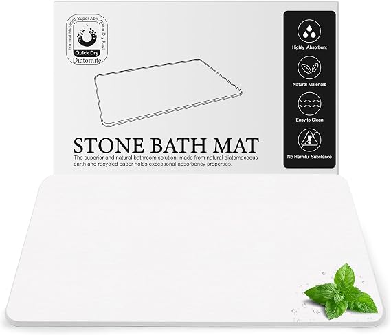 Diatomite Stone Bath Mat, 23.6" x 15.4" White