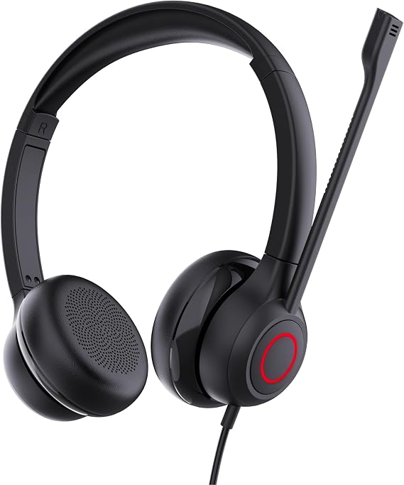 VoicePro 80 Office Wired Computer Headset with Teams Focus Busy Light | Noise Canceling Microphone | in-line Call Control | Compatible With All Call Platforms | USB-A and USB-C for PC and Cell Phone