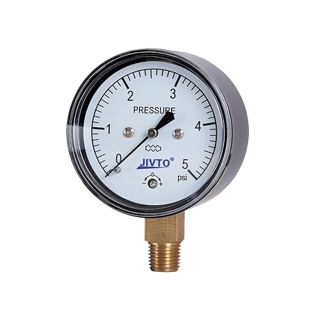 Low Capsule Pressure Gauge, 2-1/2" face dia, 0-5 psi,1/4" BSPP lower mount, Zero Adjustment, Safety Glass Window, Black Steel case