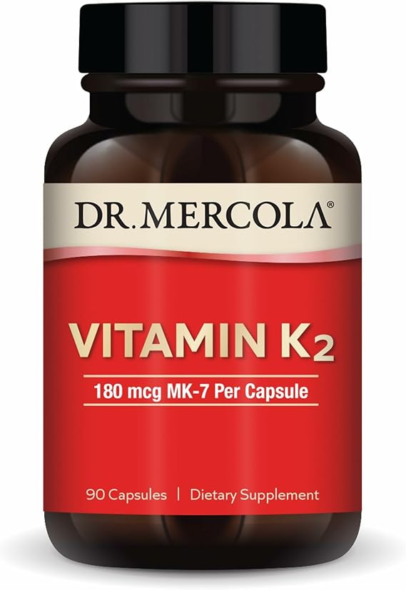 Dr. Mercola Vitamin K2, 180 mcg as MK-7, 90 Capsules (90 Servings) | Supports Healthy Arterial Function, Bone Strength, and Heart Health, Non-GMO, Gluten-Free, and Dairy-Free