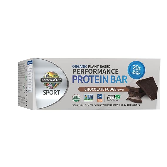 Garden of Life Protein Bars SPORT, Organic Vegan Protein Bar for Women and Men - Chocolate Fudge, 20g Pure Protein per Bar with BCAAs and 9g Fiber, High Protein for Pre and Post Workout, 12 Count