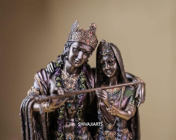 Radha Krishna Statue, 28 CM Bonded Bronze Radha Krishna Sculpture, Hindu Divine Couple Statue, Krishna with Radha, Radha-Krishna Figurine.