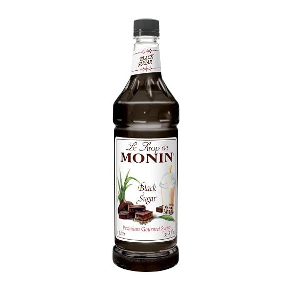 Monin - Black Sugar Syrup, Versatile Flavor, Natural Flavors, Great for Coffees, Cocktails, Shakes, and Kids Drinks, Non-GMO, Gluten-Free (1 Liter)