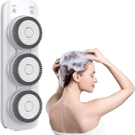 Electric Body Brush Back Scrubber, Wall-Mounted Body Scrubber with Soft Bristles, Rechargable Body Shower Brush for Deep Cleansing, Exfoliating, Massage