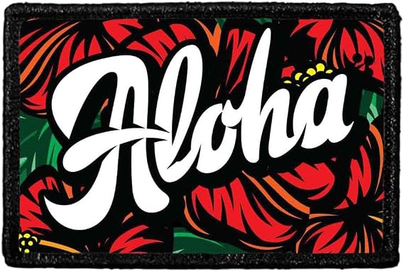 Aloha - Red Hibiscus Hook & Loop Patch - 2x3 in - Pull Patch