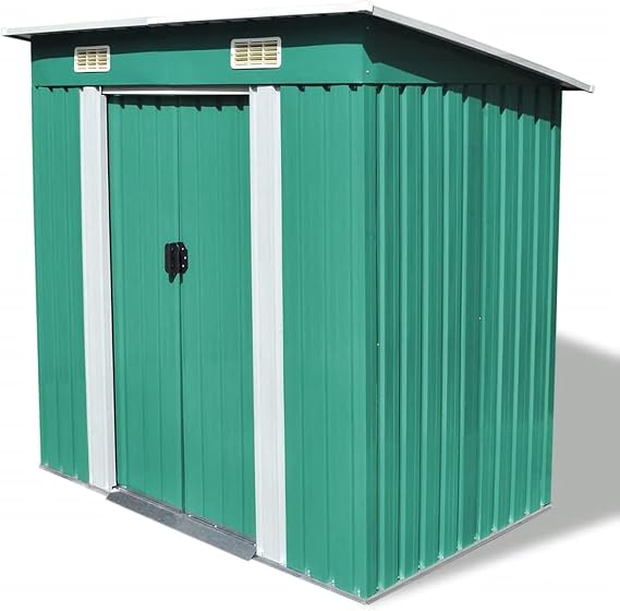 Garden Storage Shed Brown 194x121x181 Cm Steel Outdoor Storage Shed Garden Storage House For Firewood Garden Tools, Garbage Can Lawn Care Equipment, Green