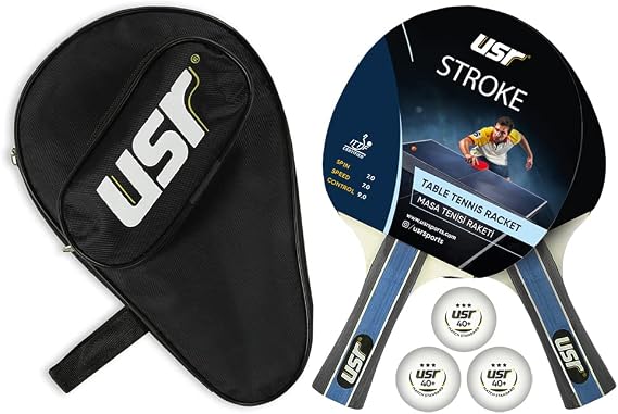 USR Stroke-Match Table Tennis 2 Rackets + 3 Ball + Case Set