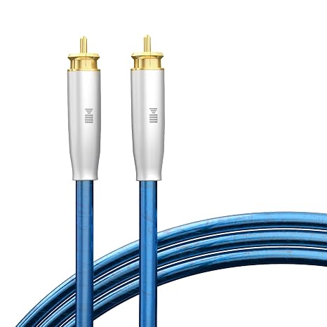 Silver Plated Stereo Audio Interconnect Cable, Shielded Dual Male to Male Phono Cord, High Fidelity Sound Wire Compatible with RCA Devices, Amplifier, Subwoofer, Home Theater, Blue, 6.5FT/2M