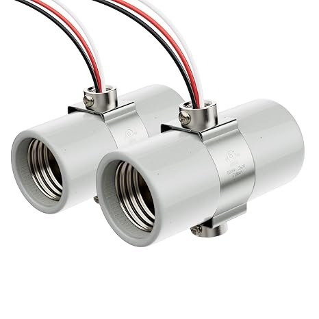 DiCUNO Dual Bulb Socket, UL Listed, E26 Porcelain Light Socket, 2-Pack | E26 Double Light Socket, E26 Twin Light Fixture with 1/8 IP Bushing Strap and 11.8In Lead, Dual Head Incandescent Lampholder