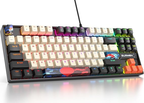 Fogruaden RGB Wired 75% Mechanical Keyboard with Red Switch TKL Mechanical Keyboard 75% 87 Keys NKRO Compact Gaming Keyboard 75% for Win/Mac Laptop PC Gamer Carbon/87