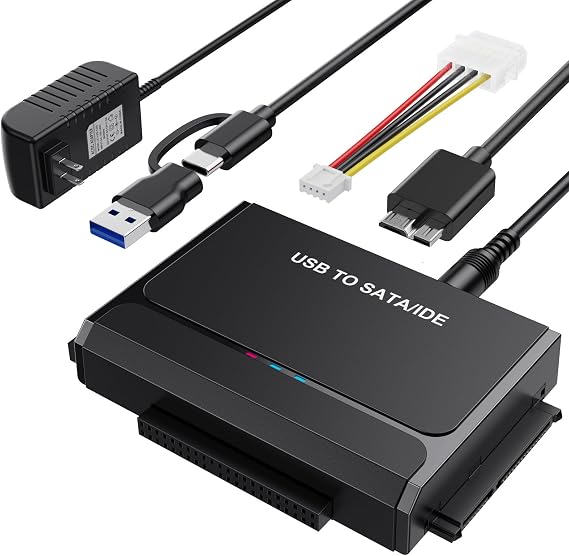 USB 3.0 & Type C to SATA IDEアダプターハードドライブリーダー ユニバーサルデータ復旧コンバーターキット ユニバーサル2.5インチ 3.5インチ HDD SSDハードドライブディスク用 12V/2A電源アダプター付属