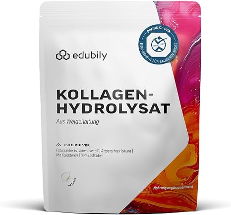 edubily Collagen Hydrolysate - Collagen Powder as High-Quality Protein Supplement for Everyday Use - From Pasture Husbandry Vitamin C Zinc Copper Manganese & Silica - 1 Serving Daily (750 g No Flavour)