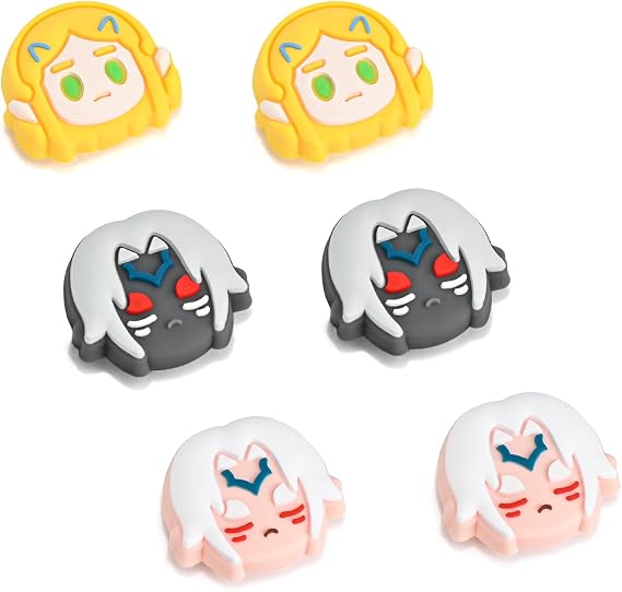 DLseego 6Pcs Thumb Grip Caps for Nintendo Switch, Joystick Caps Soft Silicone Cover for Button Joy Con Controllers Protective Thumb Stick, Anti-Slip Anime Analog Cover for Switch Lite & OLED-White 2