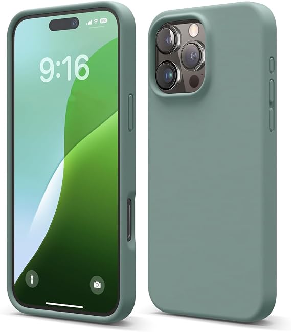 Apple iPhone 16 Pro Max Compatible Custom Silky Touch Feeling Soft Velvet Launch Silicone Case Cover (Dark Green)