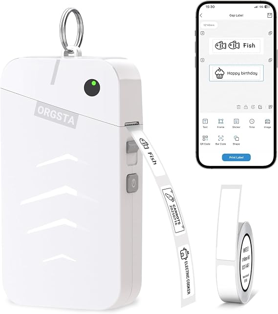 ORGSTA S001 Label Maker with Tape Bluetooth Portable Printer Thermal | 2000 mAh Mini Sticker Handheld Labelling Machine for iPhone & Android
