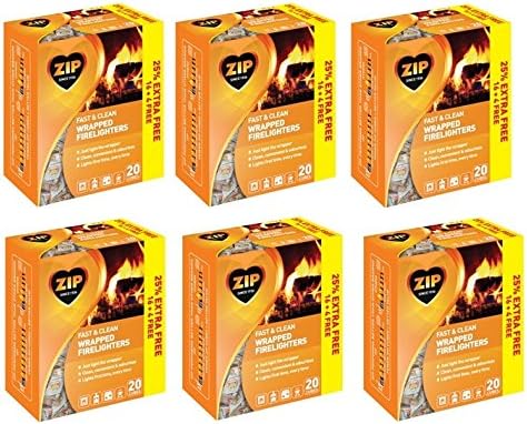 120 Pcs Zip Fast & Clean Wrapped Firelighters No mess, no smell, just light the wrapper Pack of 6