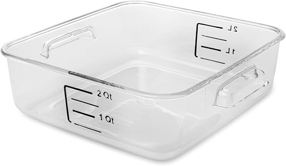 Rubbermaid Commercial Products, Space Saving Square Food Storage Container, 2 Quart, Clear, for Kitchen/Sous Vide/Meal Prep