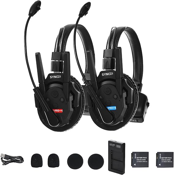 SYNCO Xtalk XPro2 Wireless Intercom Headset System for 2 Users, 500m | Full-Duplex Talk for 2 Users, ENC 2.0, Dual Antennas, 500m Range, 24-Hour Replaceable Battery and 3.5mm Monitoring