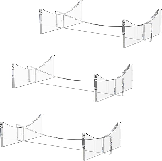 Acrylic Football Display Stand 3 Pack - Clear Ball Holder for Rugby Ball, Soccer, Sports Gloves, Keepsake, Modern Curved Design for Tabletop Showcases