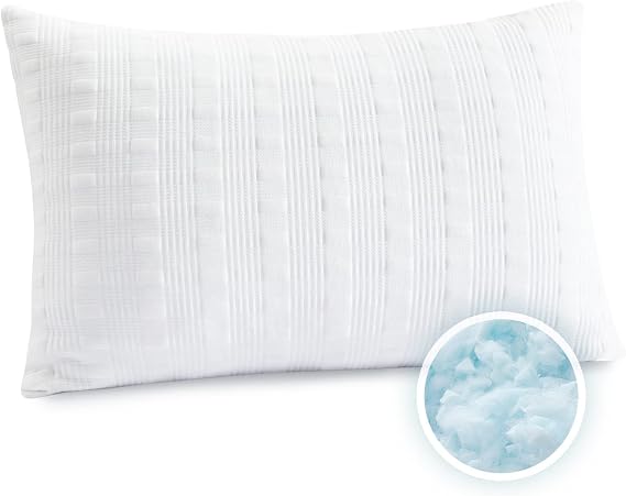 Meoflaw Sleeping Cooling Pillow Queen Size Shredded Memory Foam Bed Pillow with Double Sided Pillow Case Adjustable Loft Throw Rebound Queen Pillow for Side & Back Sleepers