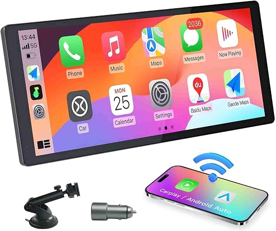 Wireless Carplay Screen for Car,Portable CarPlay & Android Auto Touchscreen,with 60Fps,1600 * 720 Ultra High Resolution, Support Steering Wheel Control (10.3 Inch)