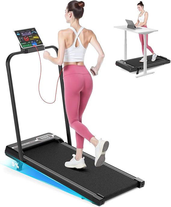 Folable Walking Pad with Incline, 2.5HP Under Desk Treadmill for Home 8KM/H | 8% Incline, 3 in 1 Use, 130KG Capacity, Remote Control & LED Display, Shock Absorption, Transport Wheels,lt;45dB Low Noise