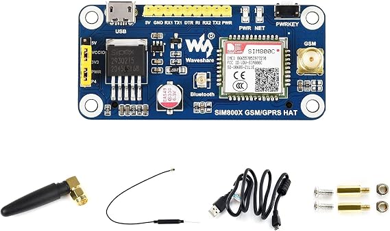 Waveshare GSM/GPRS HAT, Compatible with Raspberry Pi 5/4B/3B/Zero/Zero W/Zero 2W/Pico/Pico W/Pico WH,Jetson Nano Based on SIM800C Support SMS Data Transfer ect, 2G Communication
