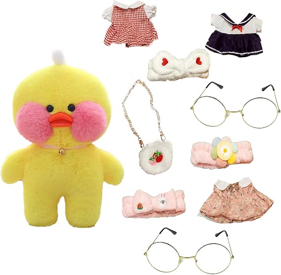 Duck Stuffed Animal Toy with 9 Outfits and Accessories to Match DIY Dress Up Clothes for Duck Plush Toy for Kids(12inch) (Yellow Duck)
