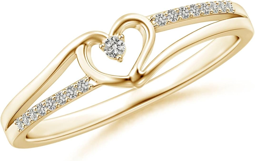 Angara 0.07 Ct Round Diamond Split Shank Heart Promise Ring, 14K Yellow Gold, Natural Side Stone, KI3, 1.5mm, 1 Piece | Ring Size-5.5