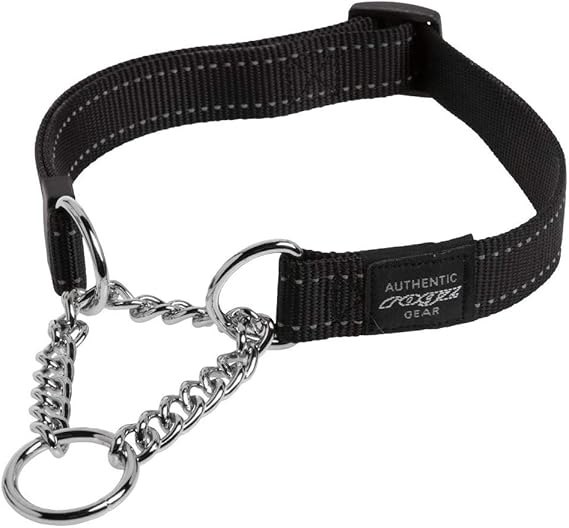 Reflective Nylon Choke Collar; Slip Show Obedience Training Gentle Choker for Large Dogs, Black