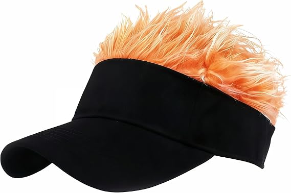 Men's Visor Hat with Fake Hairs, Visor Hat with Hair for Men, Funny Spiked Sun Hats, Adjustable Baseball Wig Cap