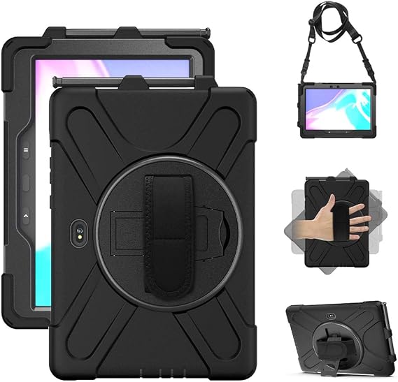 Case for Samsung Galaxy Tab Active5 Pro 10.1 /Active4 Pro/Active Pro 10.1, Shockproof Drop Protection Case with Stand, Hand Strap & Shoulder Strap for SM-X350/X358/T540/T547/T630/T638, Black