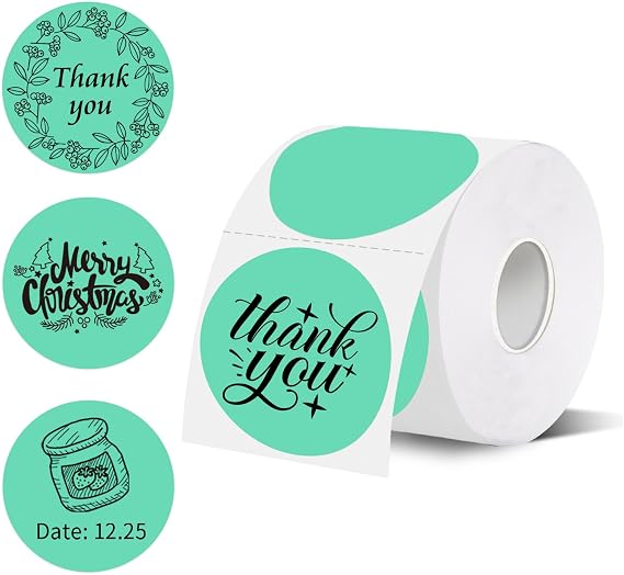 starboling Thermal Labels,2 Inch Cyan Round Thermal Printer Stickers,Self-Adhesive Round Direct Thermal Labels,Thermal Stickers for DIY Logo Design,Name Tag (500/Roll)
