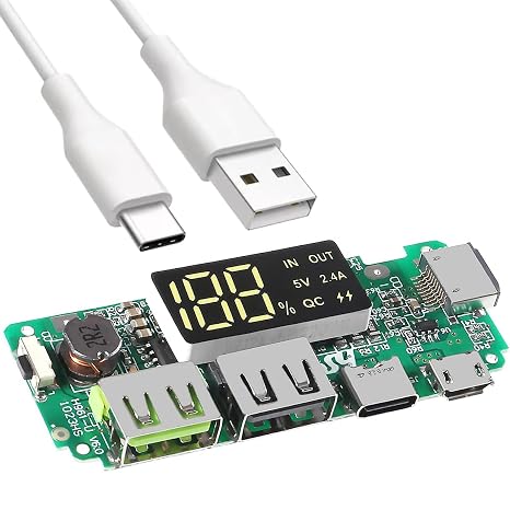 18650 Charging Board 5V 2.4A Dual USB Mobile Power Bank Module Lithium Battery Charger Board Digital LCD Display with Circuit Protection with Type-c to USB Cable