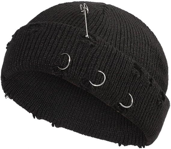 Wudaizhi Gothic Beanie Winter Knit Hats Trendy Metal Pin Hip Hop Streetwear Harajuku Y2k Skull Cap Fashion Warm Thick Skullcap Unisex