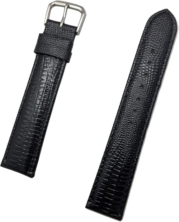 20mm Long, Classy Black Genuine Leather Watchband Replacement Watchstrap | Light Padding, Mens Long Length