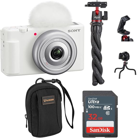 Sony Vlog Camera ZV-1F White Bundle with 32GB SD Card Camera Bag