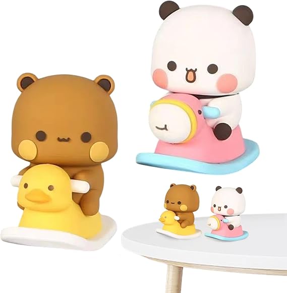 2 PCS Bubu Dudu Bobblehead, Sweet Lovely Panda Figure, Bear Kawaii Car Decorative Ornament, Statue Panda Figurine, Collectible Table Decoration for Car Decoration, Office Desk, Room Decoration