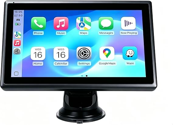 7 inch Carplay Screen for Car - Supports Wireless Apple Carplay & Android Auto, Portable Touchscreen with Bluetooth, Navigation, Voice Control, Mirror Link,Universal for All Cars (Black)